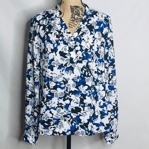 NINE WEST floral print long sleeve blouse size M